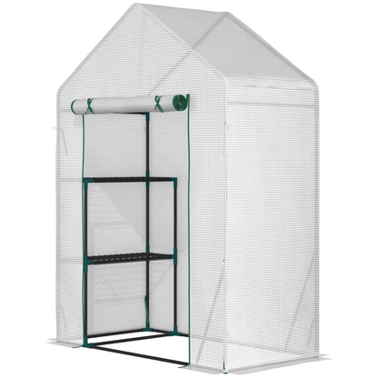 Outdoor Greenhouse Small Greenhouse with 4 Shelves Roll-Up Zippered Door and Steel Frame Greenhouse for Crops Plants Flowers 143x73x195 cm White