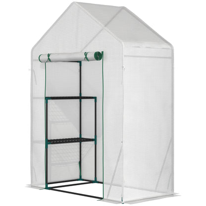 Outdoor Greenhouse Small Greenhouse with 4 Shelves Roll-Up Zippered Door and Steel Frame Greenhouse for Crops Plants Flowers 143x73x195 cm White