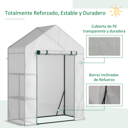 Outdoor Greenhouse Small Greenhouse with 4 Shelves Roll-Up Zippered Door and Steel Frame Greenhouse for Crops Plants Flowers 143x73x195 cm White