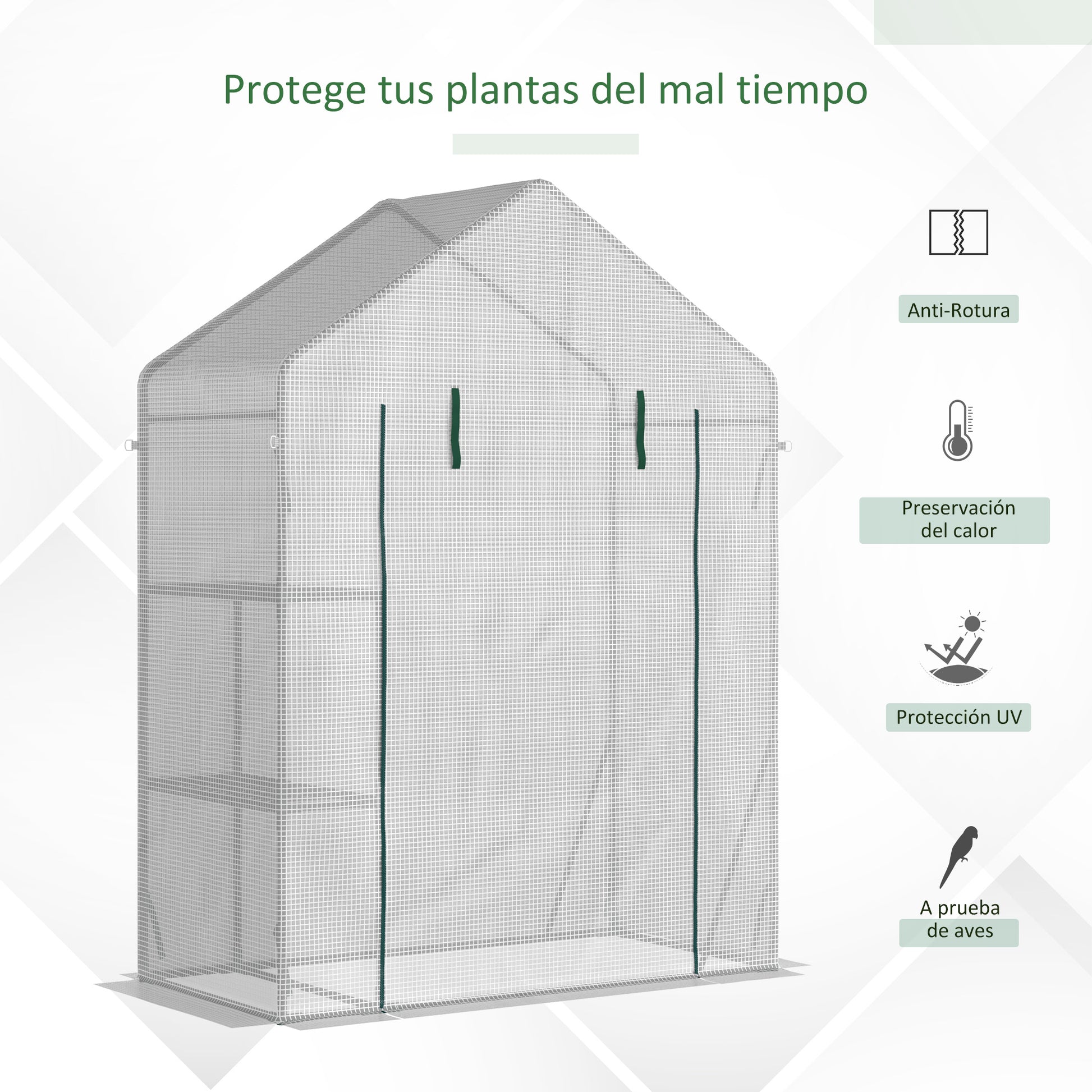 Outdoor Greenhouse Small Greenhouse with 4 Shelves Roll-Up Zippered Door and Steel Frame Greenhouse for Crops Plants Flowers 143x73x195 cm White