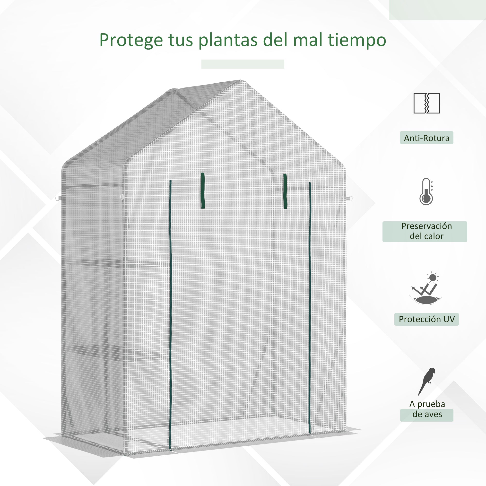 Outdoor Greenhouse Small Greenhouse with 4 Shelves Roll-Up Zippered Door and Steel Frame Greenhouse for Crops Plants Flowers 143x73x195 cm White