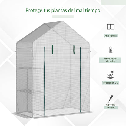 Outdoor Greenhouse Small Greenhouse with 4 Shelves Roll-Up Zippered Door and Steel Frame Greenhouse for Crops Plants Flowers 143x73x195 cm White