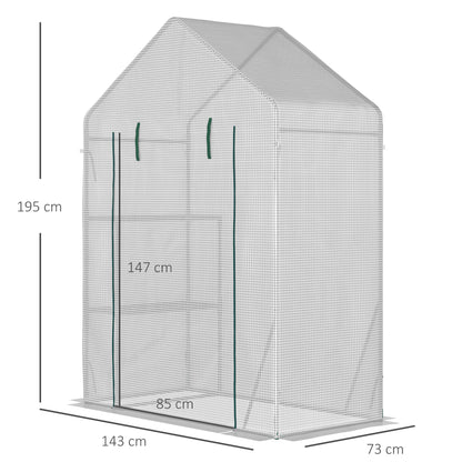 Outdoor Greenhouse Small Greenhouse with 4 Shelves Roll-Up Zippered Door and Steel Frame Greenhouse for Crops Plants Flowers 143x73x195 cm White