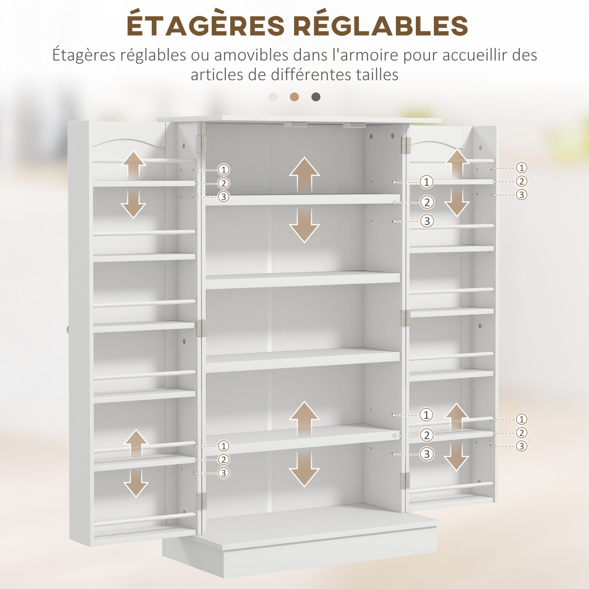 Kitchen Cabinet Buffet Cupboard Modern Storage Cabinet with Adjustable Shelves and 12 Spice Racks, Pantry for Dining Room, Living Room, 60 x 30 x 104 cm, White