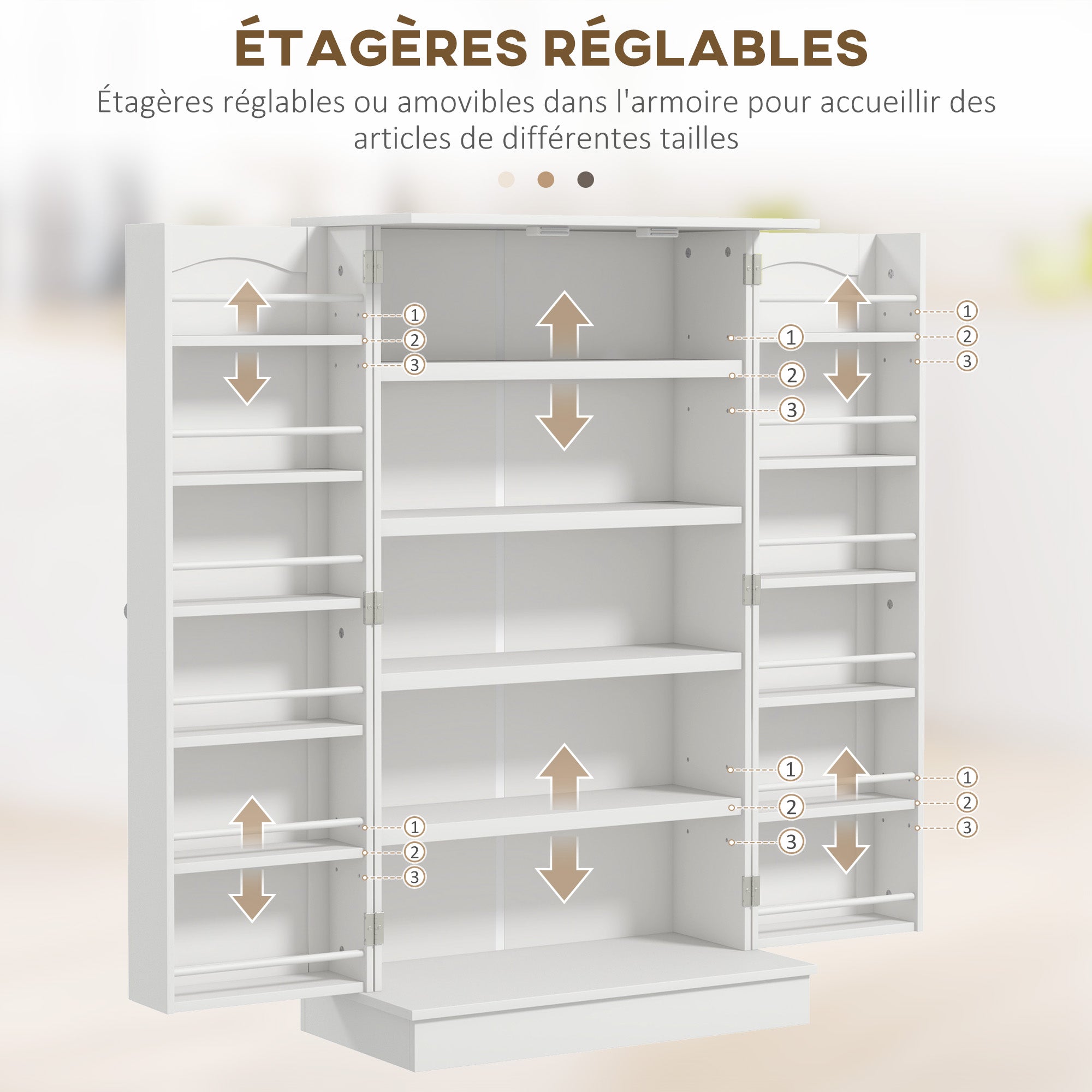 Kitchen Cabinet Buffet Cupboard Modern Storage Cabinet with Adjustable Shelves and 12 Spice Racks, Pantry for Dining Room, Living Room, 60 x 30 x 104 cm, White