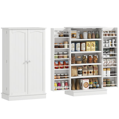 Kitchen Cabinet Buffet Cupboard Modern Storage Cabinet with Adjustable Shelves and 12 Spice Racks, Pantry for Dining Room, Living Room, 60 x 30 x 104 cm, White