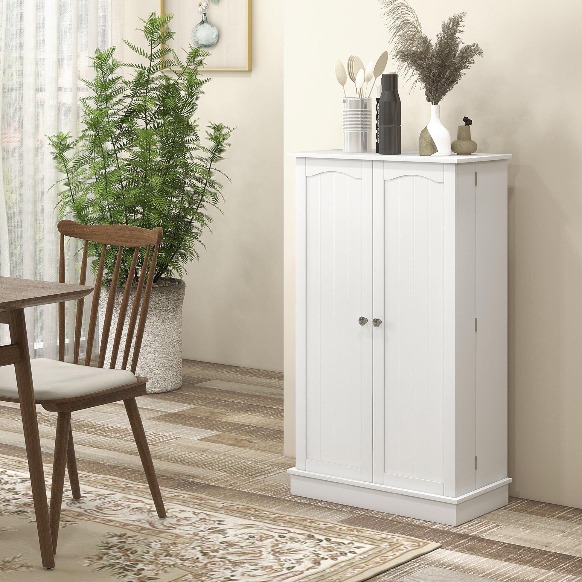 Kitchen Cabinet Buffet Cupboard Modern Storage Cabinet with Adjustable Shelves and 12 Spice Racks, Pantry for Dining Room, Living Room, 60 x 30 x 104 cm, White