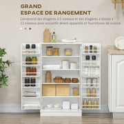 Kitchen Cabinet Buffet Cupboard Modern Storage Cabinet with Adjustable Shelves and 12 Spice Racks, Pantry for Dining Room, Living Room, 60 x 30 x 104 cm, White