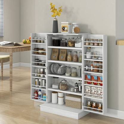 Kitchen Cabinet Buffet Cupboard Modern Storage Cabinet with Adjustable Shelves and 12 Spice Racks, Pantry for Dining Room, Living Room, 60 x 30 x 104 cm, White