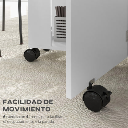 Folding Dining Table with Wheels Kitchen Table with Foldable Sides and 2 Open Shelves Modern Style 80 kg Capacity 120x60x77 cm White