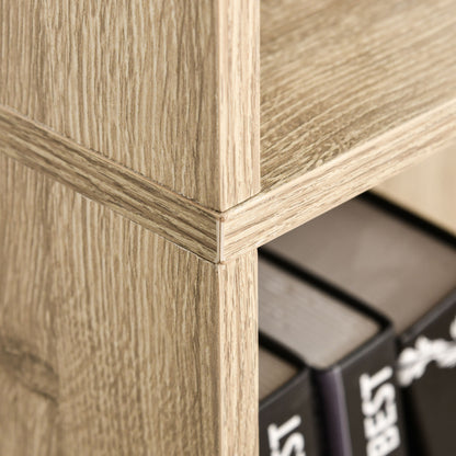 5-Tier Bookshelf with 3 Adjustable Shelves Antitip Storage for Living Room Office Study 63x29.5x176 cm Natural Wood