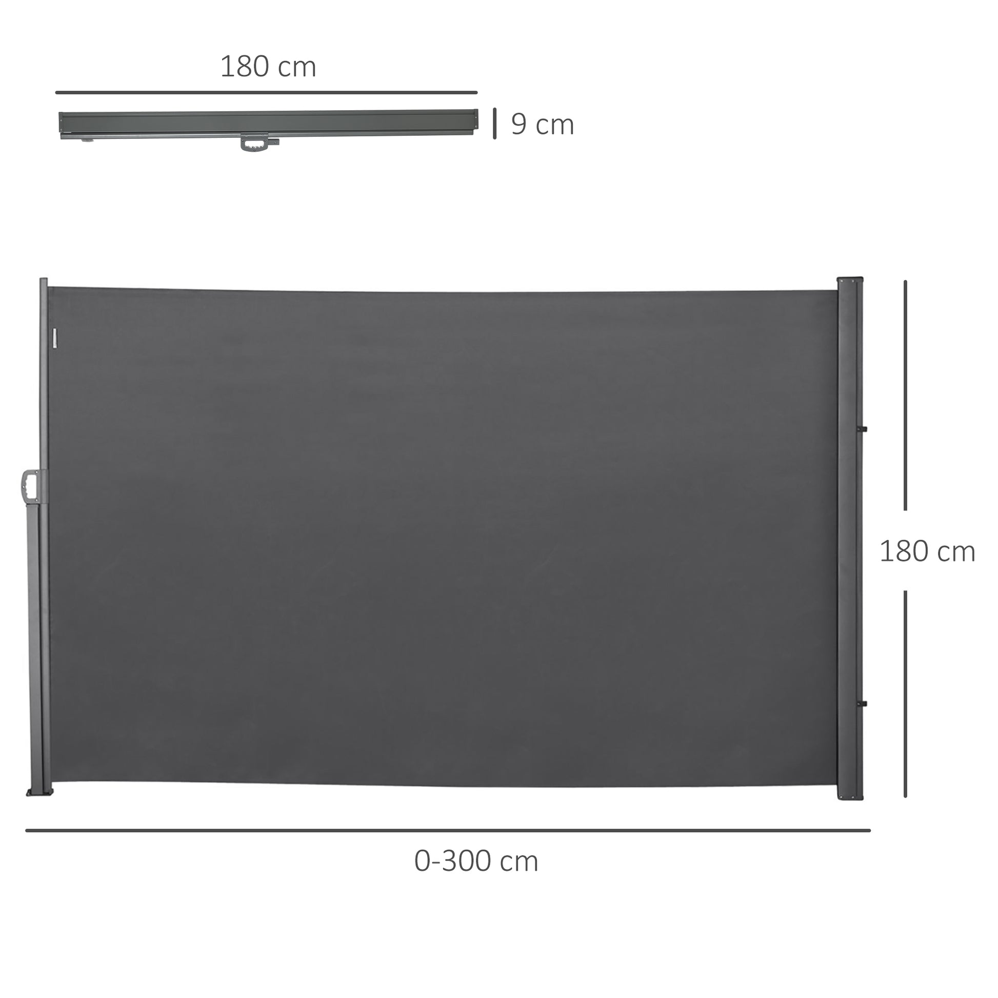 Retractable Side Awning 300x180 cm Roll-up Screen Privacy Screen Waterproof and Anti-UV Privacy Protection for Garden Balcony Terrace Gray