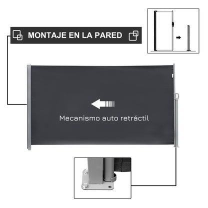Retractable Side Awning 300x180 cm Roll-up Screen Privacy Screen Waterproof and Anti-UV Privacy Protection for Garden Balcony Terrace Gray