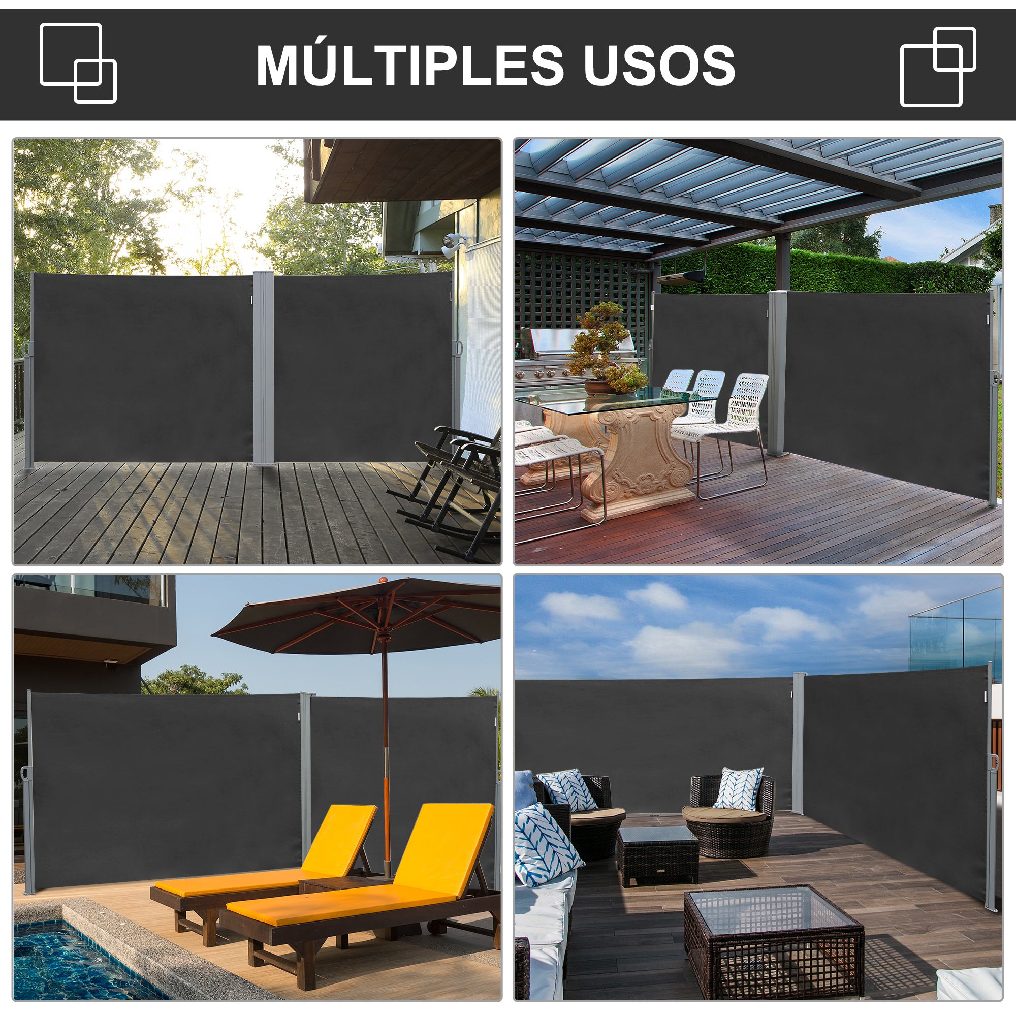 Retractable Side Awning 300x180 cm Roll-up Screen Privacy Screen Waterproof and Anti-UV Privacy Protection for Garden Balcony Terrace Gray