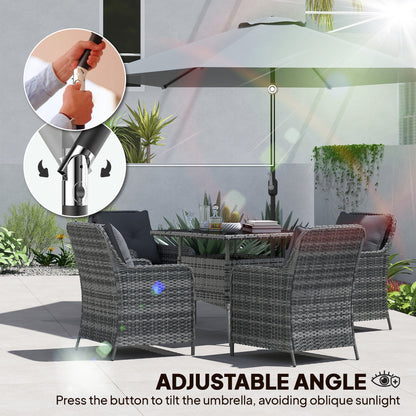 9.7 ft (295 cm) Tilting Patio Umbrella with Crank and Cover — Wind-Resistant, Vented Market Umbrella for Garden, Balcony, Terrace, Gray