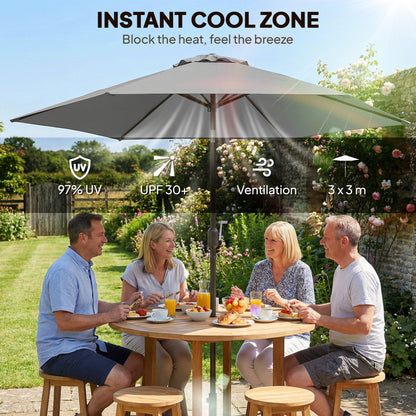 9.7 ft (295 cm) Tilting Patio Umbrella with Crank and Cover — Wind-Resistant, Vented Market Umbrella for Garden, Balcony, Terrace, Gray