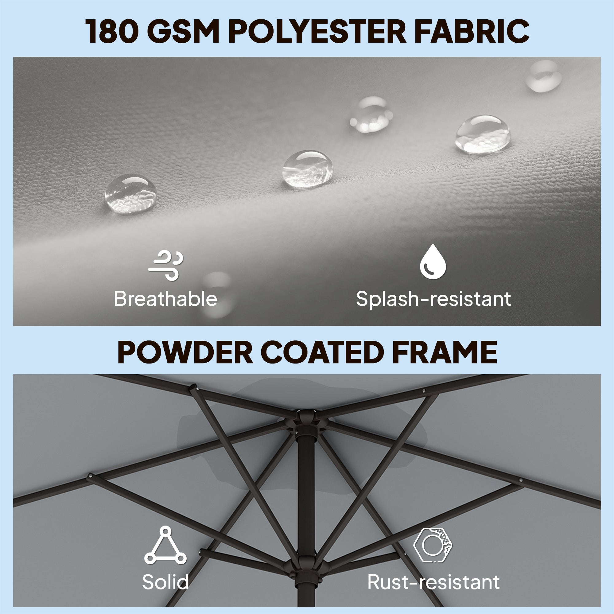 9.7 ft (295 cm) Tilting Patio Umbrella with Crank and Cover — Wind-Resistant, Vented Market Umbrella for Garden, Balcony, Terrace, Gray
