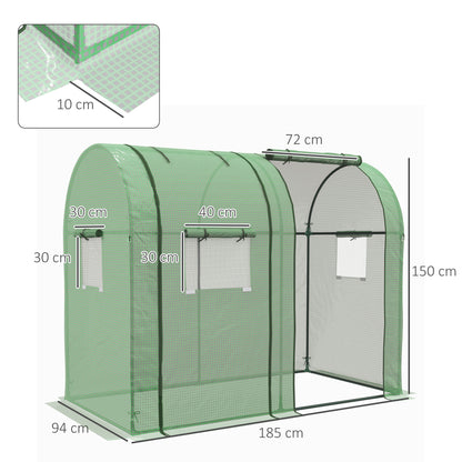 Garden Greenhouse Sturdy Greenhouse with 4 Roll-up Doors 2 Anti-UV Zipper Doors  for Plant Flowers Tomatoes Cultivation on Terrace Patio 185x94x150 cm Green