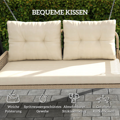 Hollywood Swing 2-Seater Rattan Garden Swing with Cushions Chain Hanging Bench up to 240 kg Load Capacity Swing Bench Garden Bench for Garden Balcony 115 x 66 x 44 cm Beige