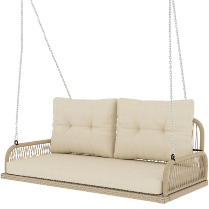 Hollywood Swing 2-Seater Rattan Garden Swing with Cushions Chain Hanging Bench up to 240 kg Load Capacity Swing Bench Garden Bench for Garden Balcony 115 x 66 x 44 cm Beige