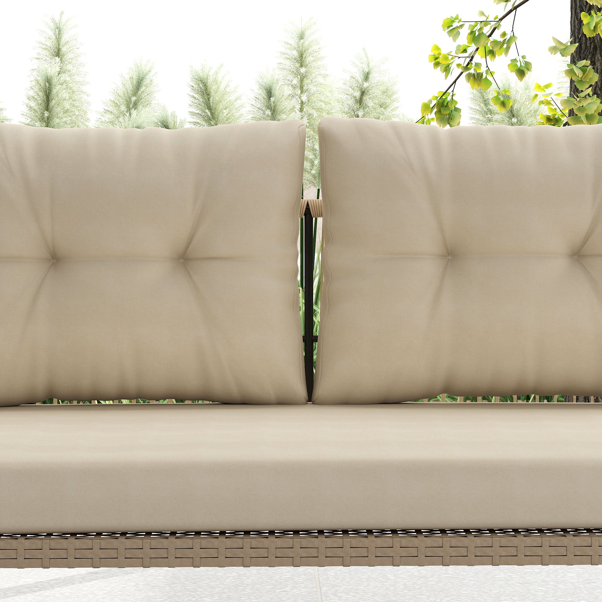 Hollywood Swing 2-Seater Rattan Garden Swing with Cushions Chain Hanging Bench up to 240 kg Load Capacity Swing Bench Garden Bench for Garden Balcony 115 x 66 x 44 cm Beige