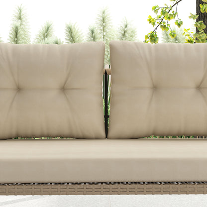 Hollywood Swing 2-Seater Rattan Garden Swing with Cushions Chain Hanging Bench up to 240 kg Load Capacity Swing Bench Garden Bench for Garden Balcony 115 x 66 x 44 cm Beige