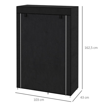 Wardrobe Fabric Wardrobe with 6 Shelves, Clothes Rail, Zipper Folding Wardrobe for Dressing Room Bedroom, 103 x 43 x 162.5 cm, Black