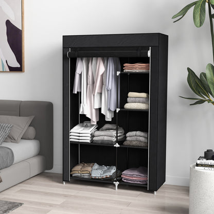 Wardrobe Fabric Wardrobe with 6 Shelves, Clothes Rail, Zipper Folding Wardrobe for Dressing Room Bedroom, 103 x 43 x 162.5 cm, Black