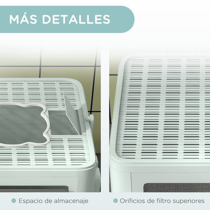 Covered Cat Litter Box Detachable with Removable Tray Scoop Storage Box Brush 2 Doors Front Entrance and Top Exit 48.5x38x36.5 cm Light Green and White