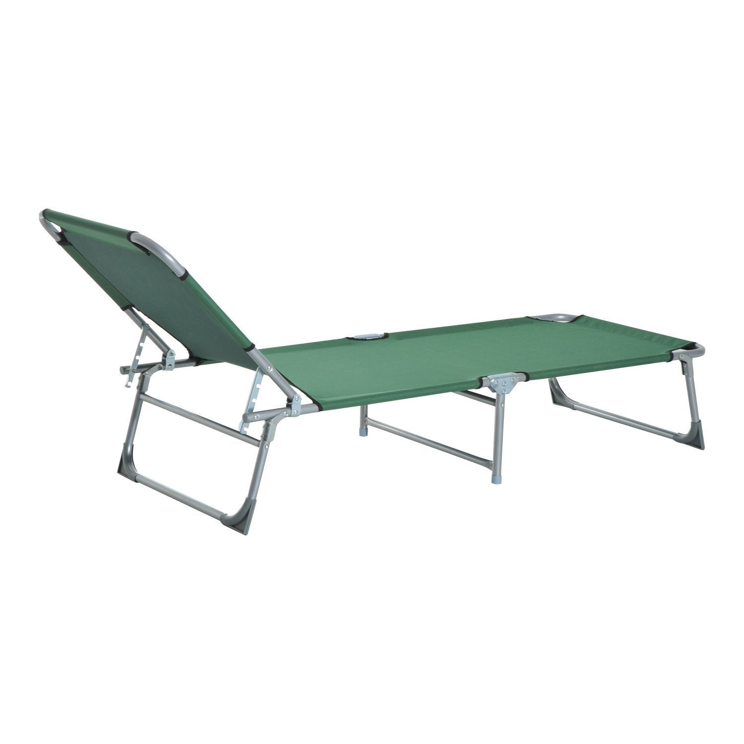 Folding Camping Bed Portable Sun Lounger with 4-Level Adjustable Backrest 120 kg Weight Capacity for Beach Garden Swimming Pool Hiking 187x58x28 cm Green
