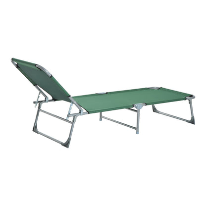 Folding Camping Bed Portable Sun Lounger with 4-Level Adjustable Backrest 120 kg Weight Capacity for Beach Garden Swimming Pool Hiking 187x58x28 cm Green