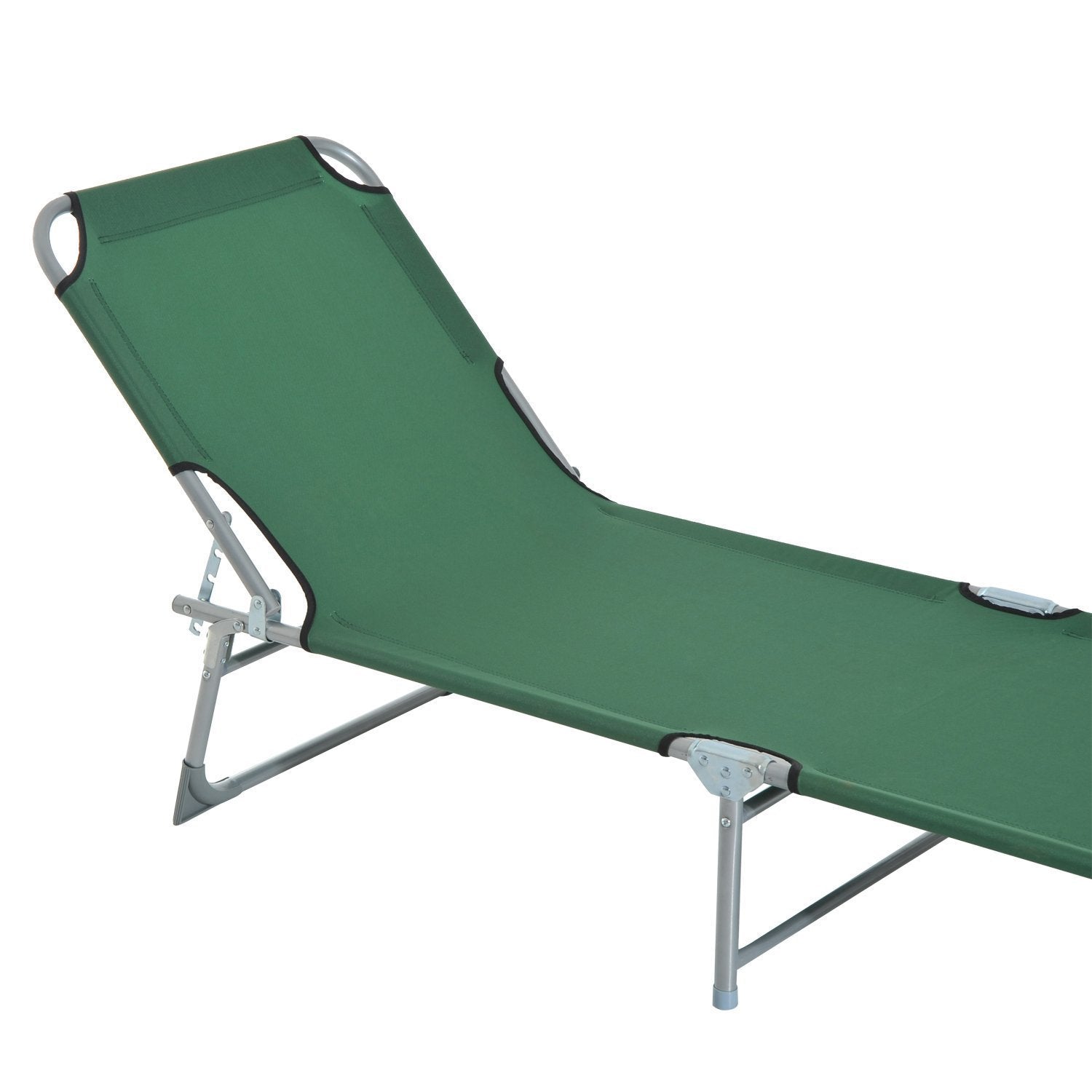Folding Camping Bed Portable Sun Lounger with 4-Level Adjustable Backrest 120 kg Weight Capacity for Beach Garden Swimming Pool Hiking 187x58x28 cm Green