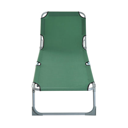 Folding Camping Bed Portable Sun Lounger with 4-Level Adjustable Backrest 120 kg Weight Capacity for Beach Garden Swimming Pool Hiking 187x58x28 cm Green
