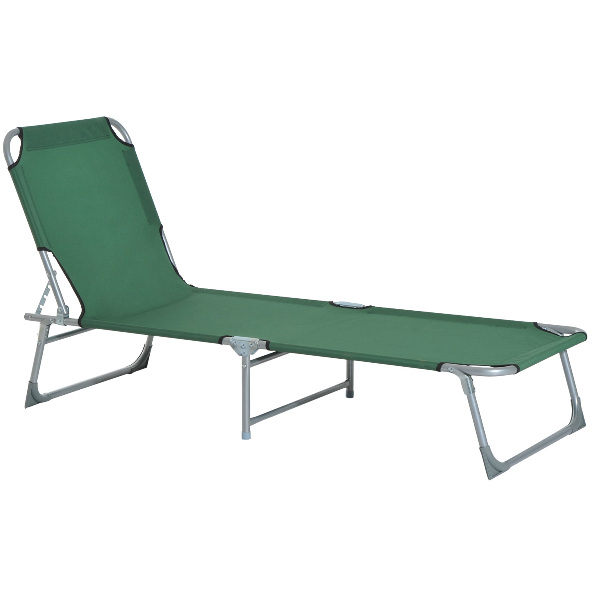Folding Camping Bed Portable Sun Lounger with 4-Level Adjustable Backrest 120 kg Weight Capacity for Beach Garden Swimming Pool Hiking 187x58x28 cm Green