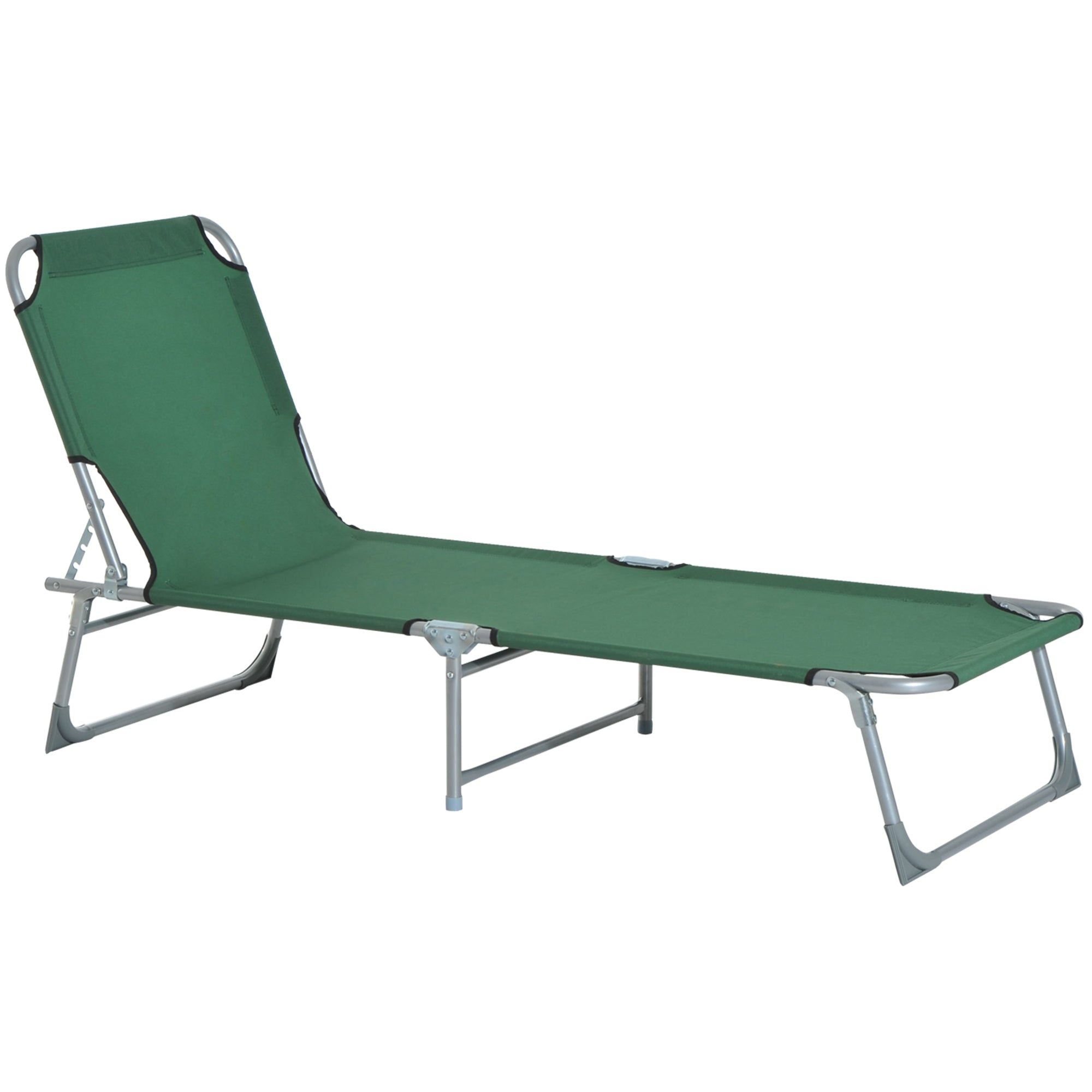 Folding Camping Bed Portable Sun Lounger with 4-Level Adjustable Backrest 120 kg Weight Capacity for Beach Garden Swimming Pool Hiking 187x58x28 cm Green