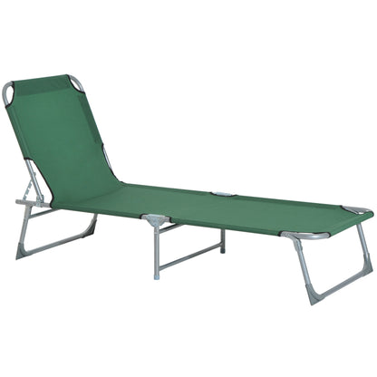 Folding Camping Bed Portable Sun Lounger with 4-Level Adjustable Backrest 120 kg Weight Capacity for Beach Garden Swimming Pool Hiking 187x58x28 cm Green