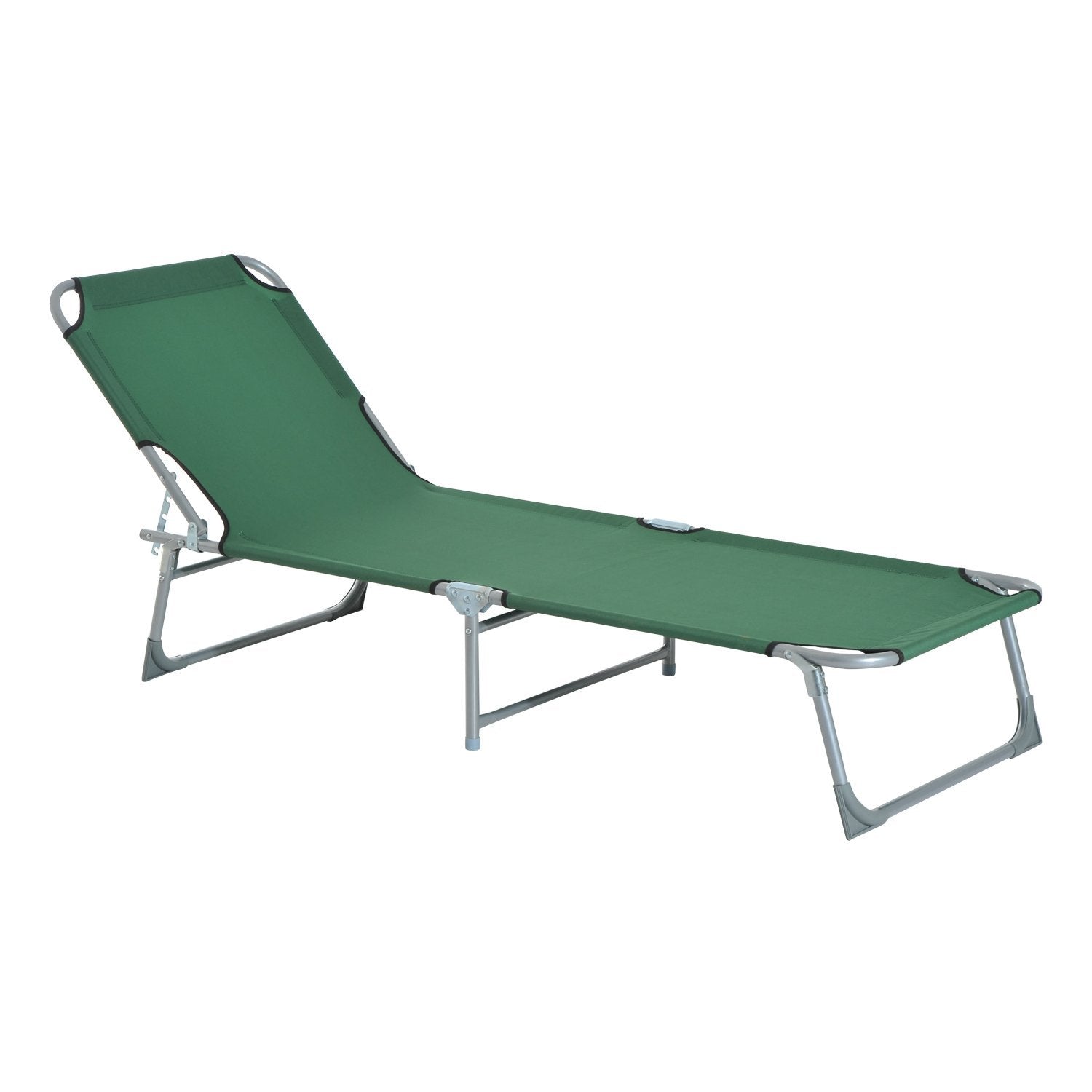 Folding Camping Bed Portable Sun Lounger with 4-Level Adjustable Backrest 120 kg Weight Capacity for Beach Garden Swimming Pool Hiking 187x58x28 cm Green