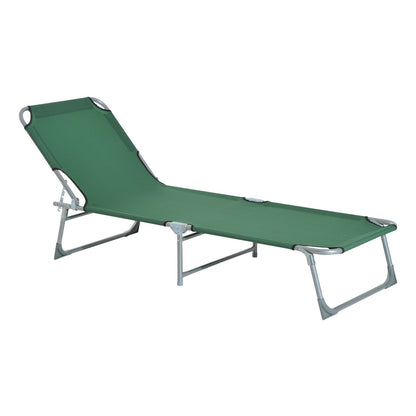 Folding Camping Bed Portable Sun Lounger with 4-Level Adjustable Backrest 120 kg Weight Capacity for Beach Garden Swimming Pool Hiking 187x58x28 cm Green