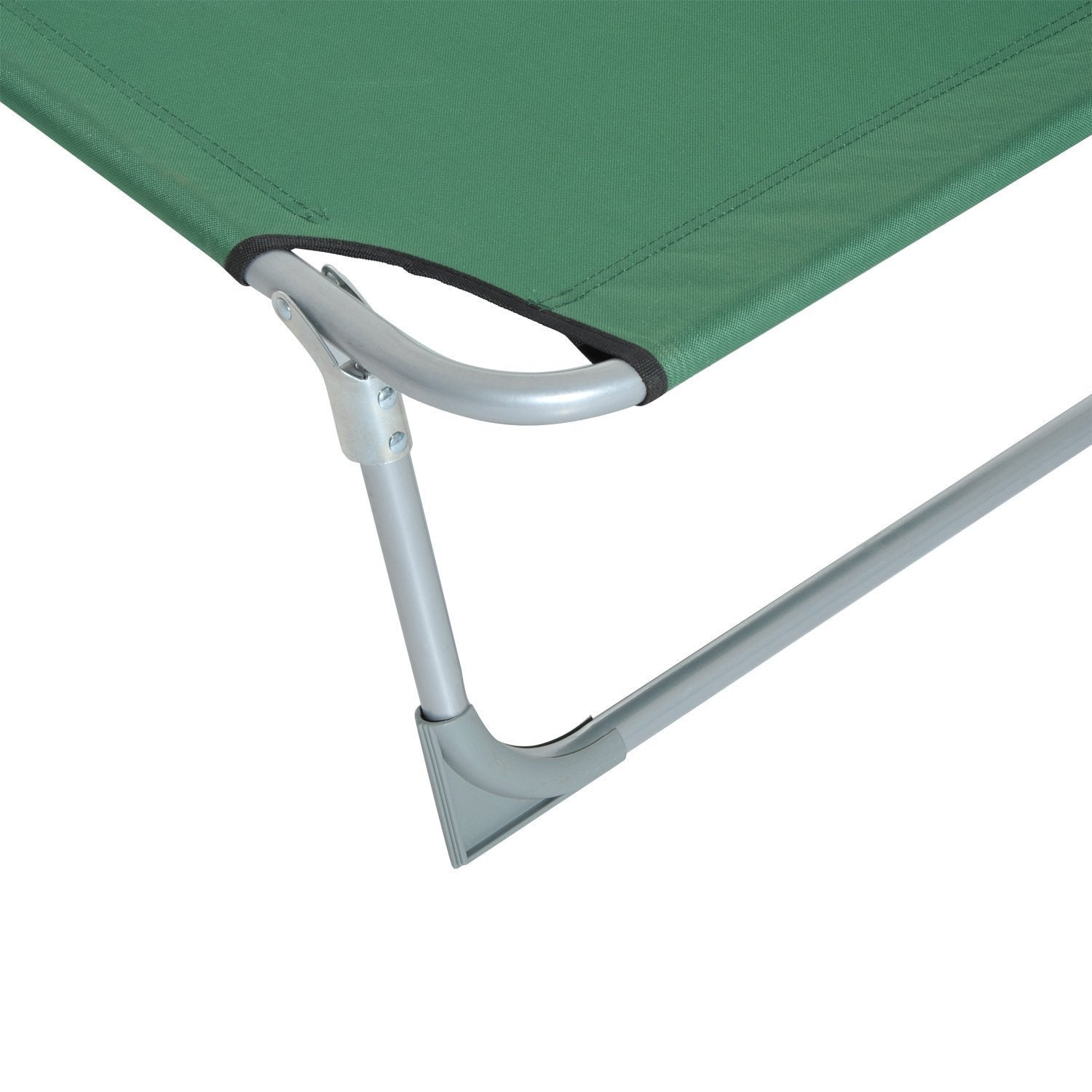 Folding Camping Bed Portable Sun Lounger with 4-Level Adjustable Backrest 120 kg Weight Capacity for Beach Garden Swimming Pool Hiking 187x58x28 cm Green