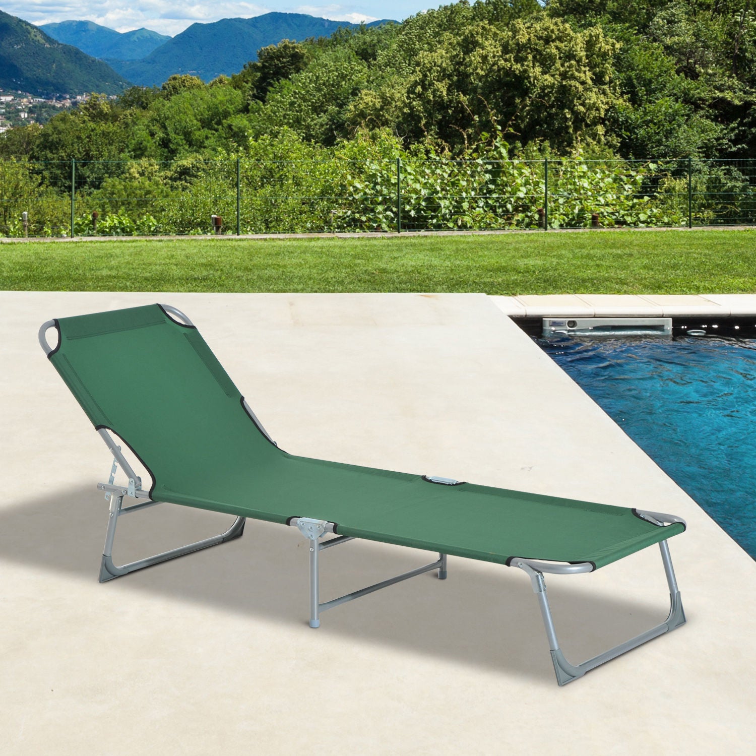 Folding Camping Bed Portable Sun Lounger with 4-Level Adjustable Backrest 120 kg Weight Capacity for Beach Garden Swimming Pool Hiking 187x58x28 cm Green