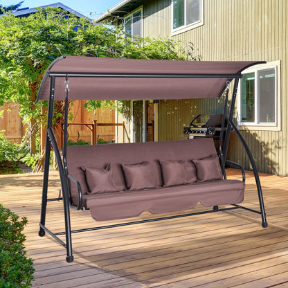 Hollywood Swing Garden Swing Hanging Bench 3 Seater Swing with Adjustable Roof Lounger Function Polyester Brown 215 x 120 x 165 cm