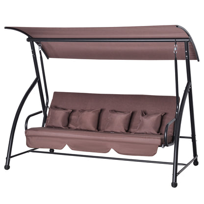 Hollywood Swing Garden Swing Hanging Bench 3 Seater Swing with Adjustable Roof Lounger Function Polyester Brown 215 x 120 x 165 cm