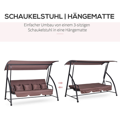 Hollywood Swing Garden Swing Hanging Bench 3 Seater Swing with Adjustable Roof Lounger Function Polyester Brown 215 x 120 x 165 cm