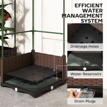 Raised Bed with Trellis — 3-Piece Planter Set for Flowers, Climbing Plants & Vegetables, Drainage Holes, Green/Dark Brown, 40 x 40 x 125 cm (15.7 x 15.7 x 49.2 in)