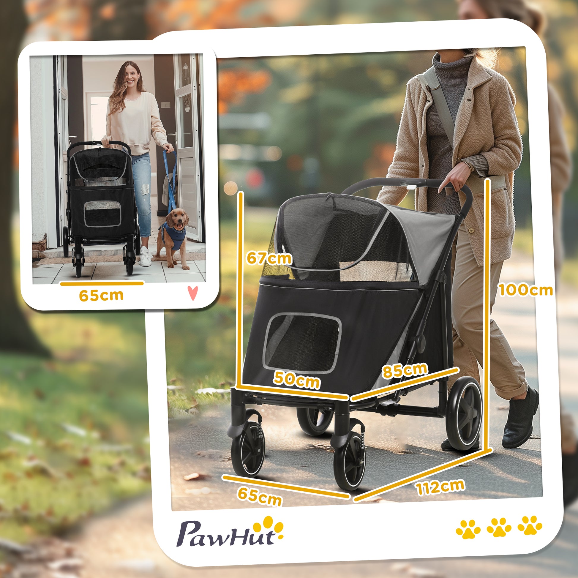 Dog Stroller, Dog Stroller with Cushion, Foldable Dog Trolley, Cat Stroller for Large and Medium Dogs, Dog Trolley with Mesh Window, Safety Leashes, Bag, Oxford Fabric, Gray