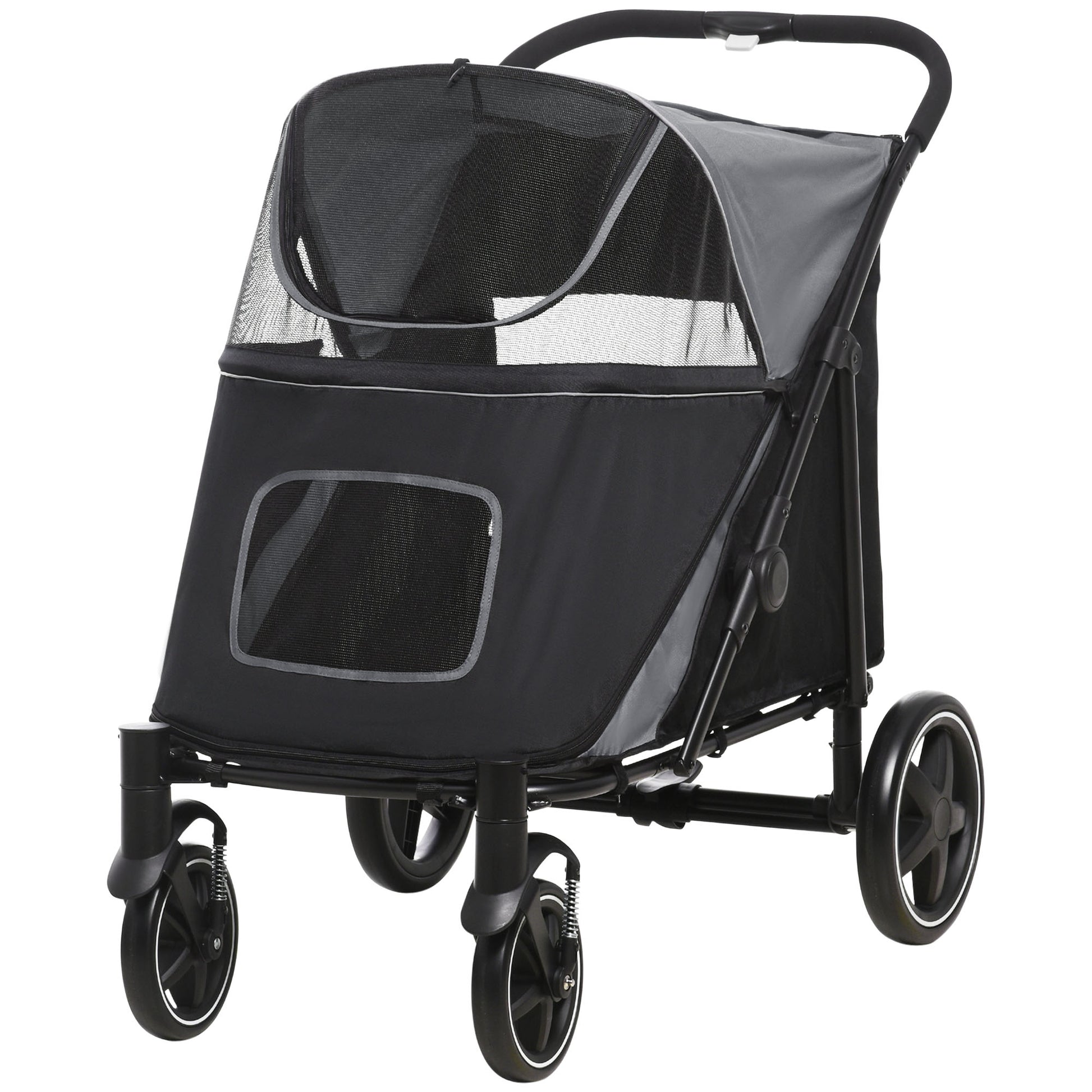 Dog Stroller, Dog Stroller with Cushion, Foldable Dog Trolley, Cat Stroller for Large and Medium Dogs, Dog Trolley with Mesh Window, Safety Leashes, Bag, Oxford Fabric, Gray