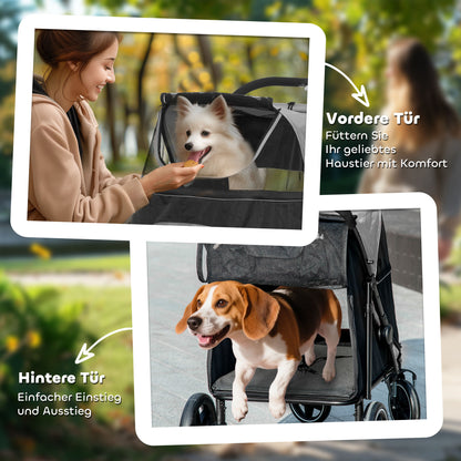 Dog Stroller, Dog Stroller with Cushion, Foldable Dog Trolley, Cat Stroller for Large and Medium Dogs, Dog Trolley with Mesh Window, Safety Leashes, Bag, Oxford Fabric, Gray