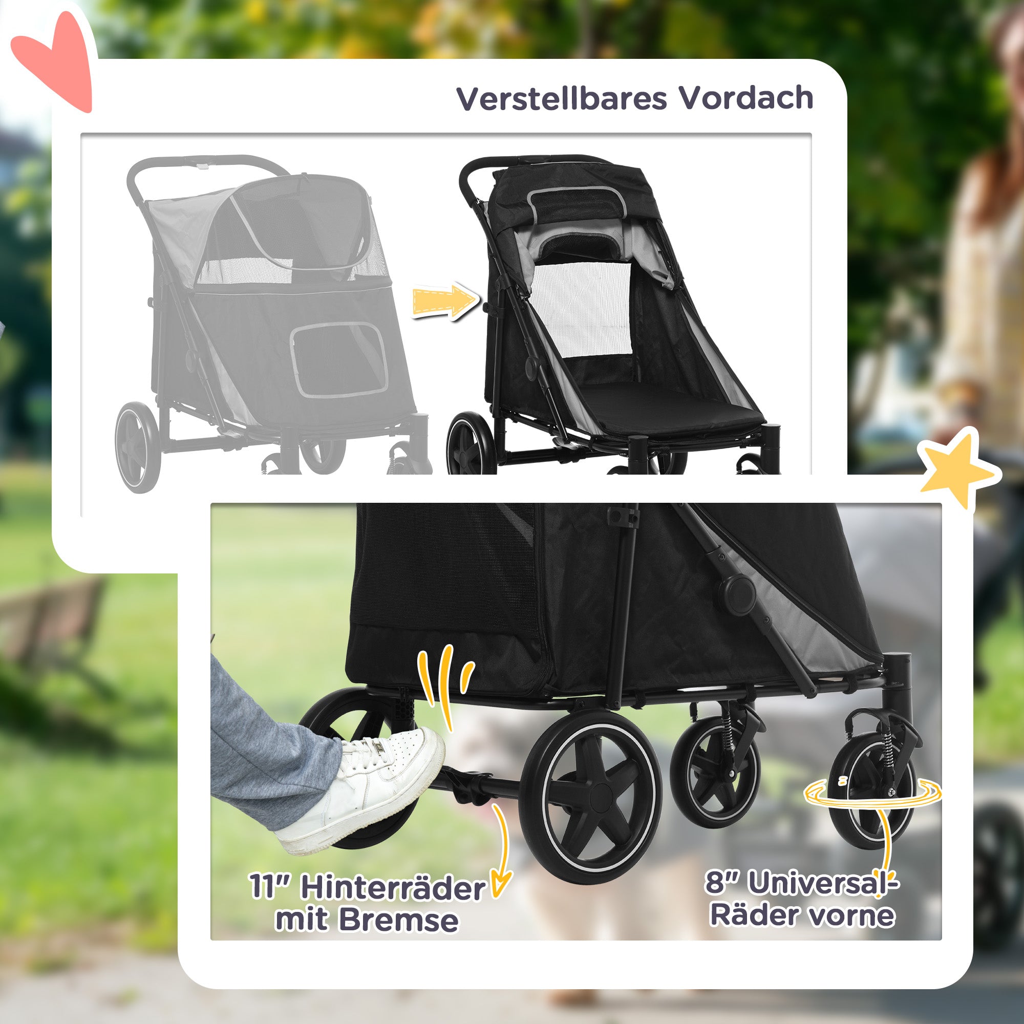 Dog Stroller, Dog Stroller with Cushion, Foldable Dog Trolley, Cat Stroller for Large and Medium Dogs, Dog Trolley with Mesh Window, Safety Leashes, Bag, Oxford Fabric, Gray