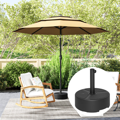 Fillable HDPE Umbrella Base — Round Stand for Ø38/Ø48 mm Poles, Holds 44 lb (20 kg) Sand or 40 lb (18 kg) Water, For Balcony/Patio/Garden — Black