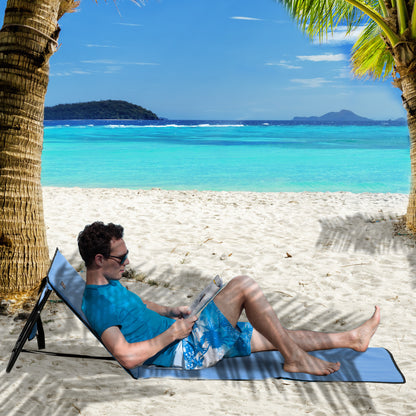 Set of 2 Padded Beach Mats - Beach Mattress - Beach Mats - Multi-Position Reclining Backrest - Included Carrying Bag - Blue Oxford Steel